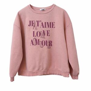 Francesca’s Je T’aime Love Amour Pink Oversized Sweatshirt L Soft Girl Aesthetic